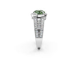 White gold Fancy Green Round Cut Halo Diamond Split Shank Ring with Prong Setting_2