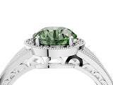 White gold Fancy Green Round Cut Halo Diamond Split Shank Ring with Prong Setting_4