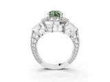 White gold Fancy Green Round Cut Halo Milgrain Diamond Engagement Ring with Leaf Band and Four-Prong Setting_3