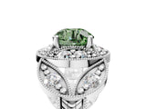 White gold Fancy Green Round Cut Halo Milgrain Diamond Engagement Ring with Leaf Band and Four-Prong Setting_5