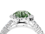 White gold Fancy Green Round Cut Halo Pavé Diamond Engagement Ring with Split Shank and Four-Prong Setting_7
