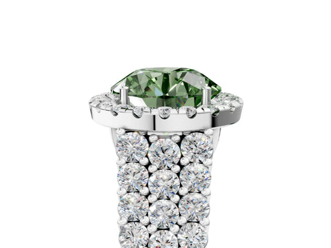 White gold Fancy Green Round Cut Halo Pavé Diamond Engagement Ring with Split Shank and Four-Prong Setting_8
