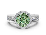 White gold Fancy Green Round  Cut Halo Pave Band Four-Prong Ring_49