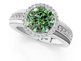 White gold Fancy Green Round  Cut Halo Pave Band Four-Prong Ring_50
