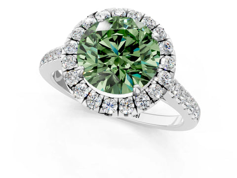 White gold Fancy Green Round Cut Halo Pave Diamond Engagement Ring with Four-Prong Setting_1
