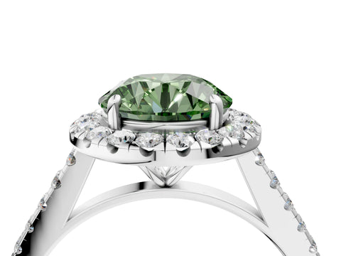 White gold Fancy Green Round Cut Halo Pave Diamond Engagement Ring with Four-Prong Setting_4
