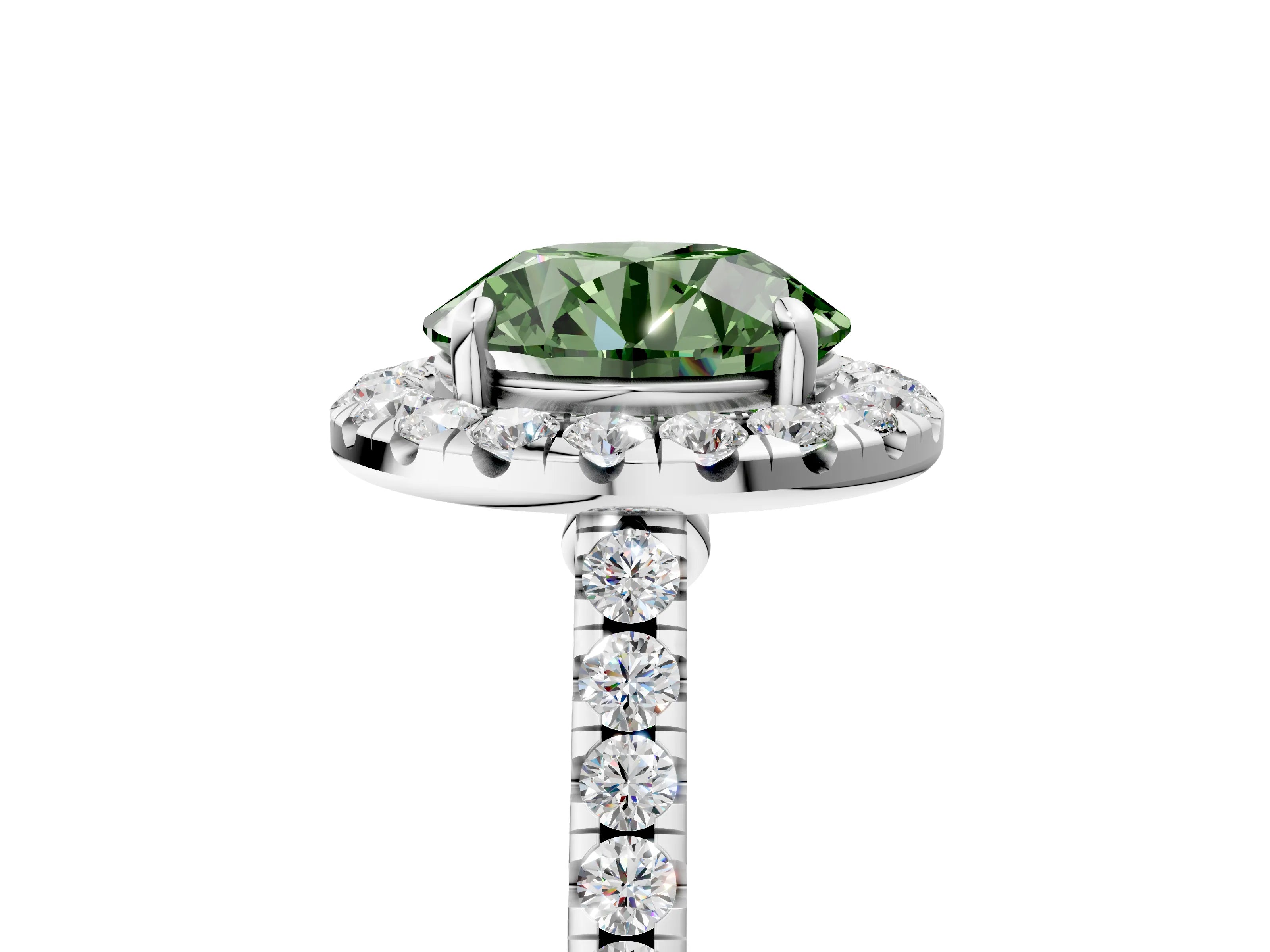 White gold Fancy Green Round Cut Halo Pave Diamond Engagement Ring with Four-Prong Setting_5