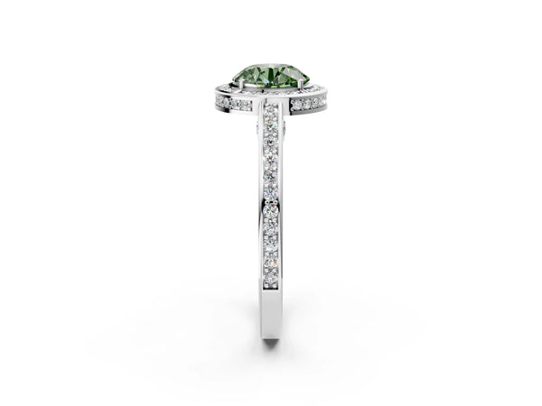 White gold Fancy Green Round  Cut Halo Pave Split Shank Prong Setting Ring