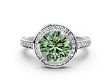 White gold Fancy Green Round  Cut Halo Pave Split Shank Prong Setting Ring_56