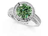 White gold Fancy Green Round  Cut Halo Pave Split Shank Prong Setting Ring_57