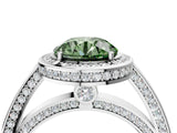 White gold Fancy Green Round  Cut Halo Pave Split Shank Prong Setting Ring_60