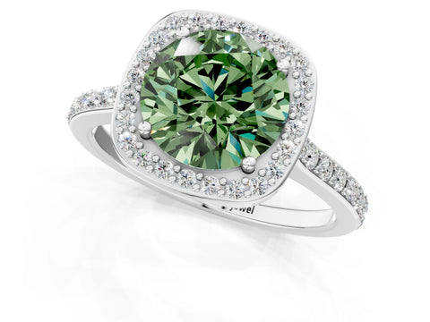 White gold Fancy Green Round Cut Halo Round Diamond Pavé Band with Four-Prong Setting_16