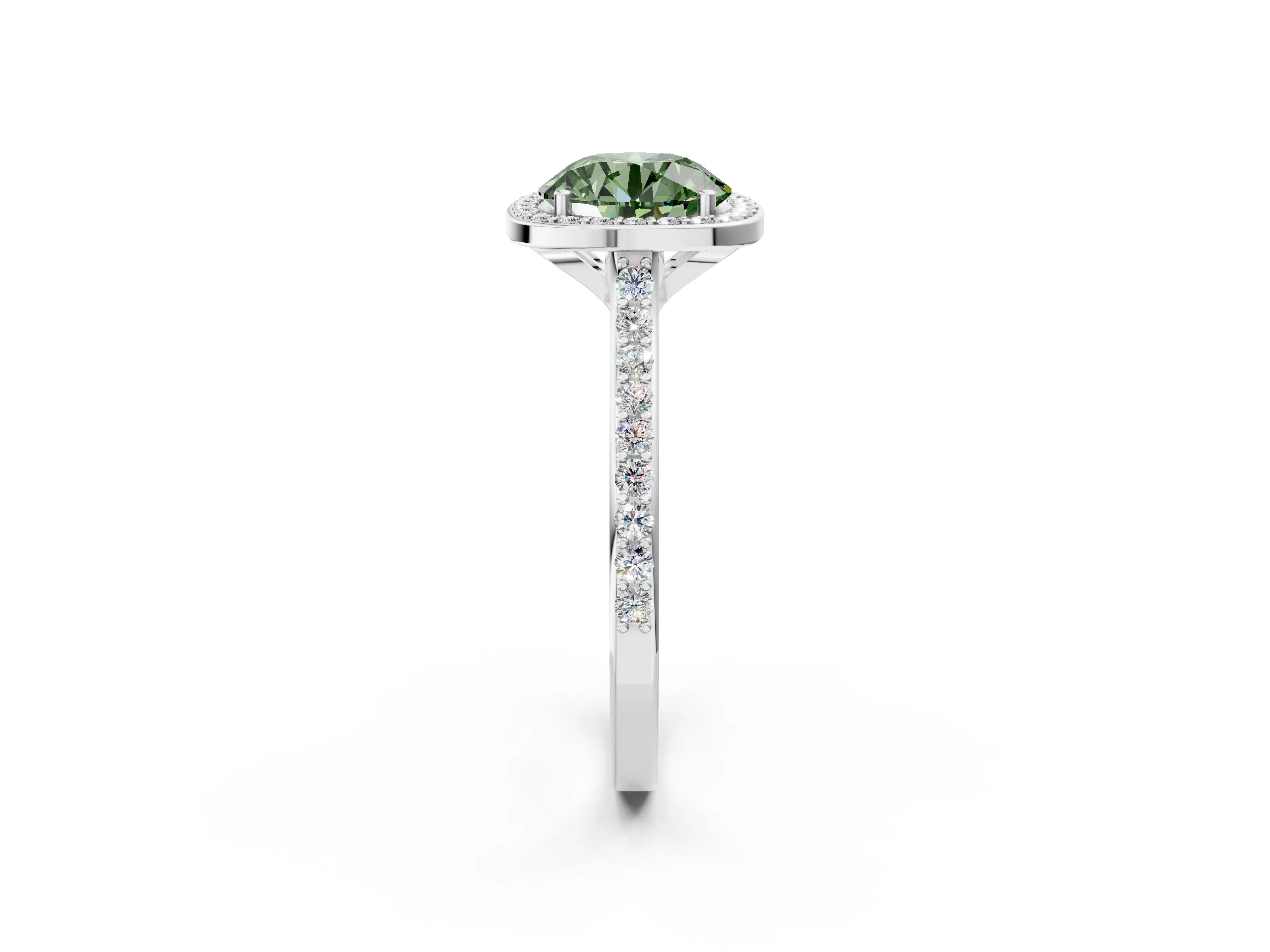 White gold Fancy Green Round Cut Halo Round Diamond Pavé Band with Four-Prong Setting_17