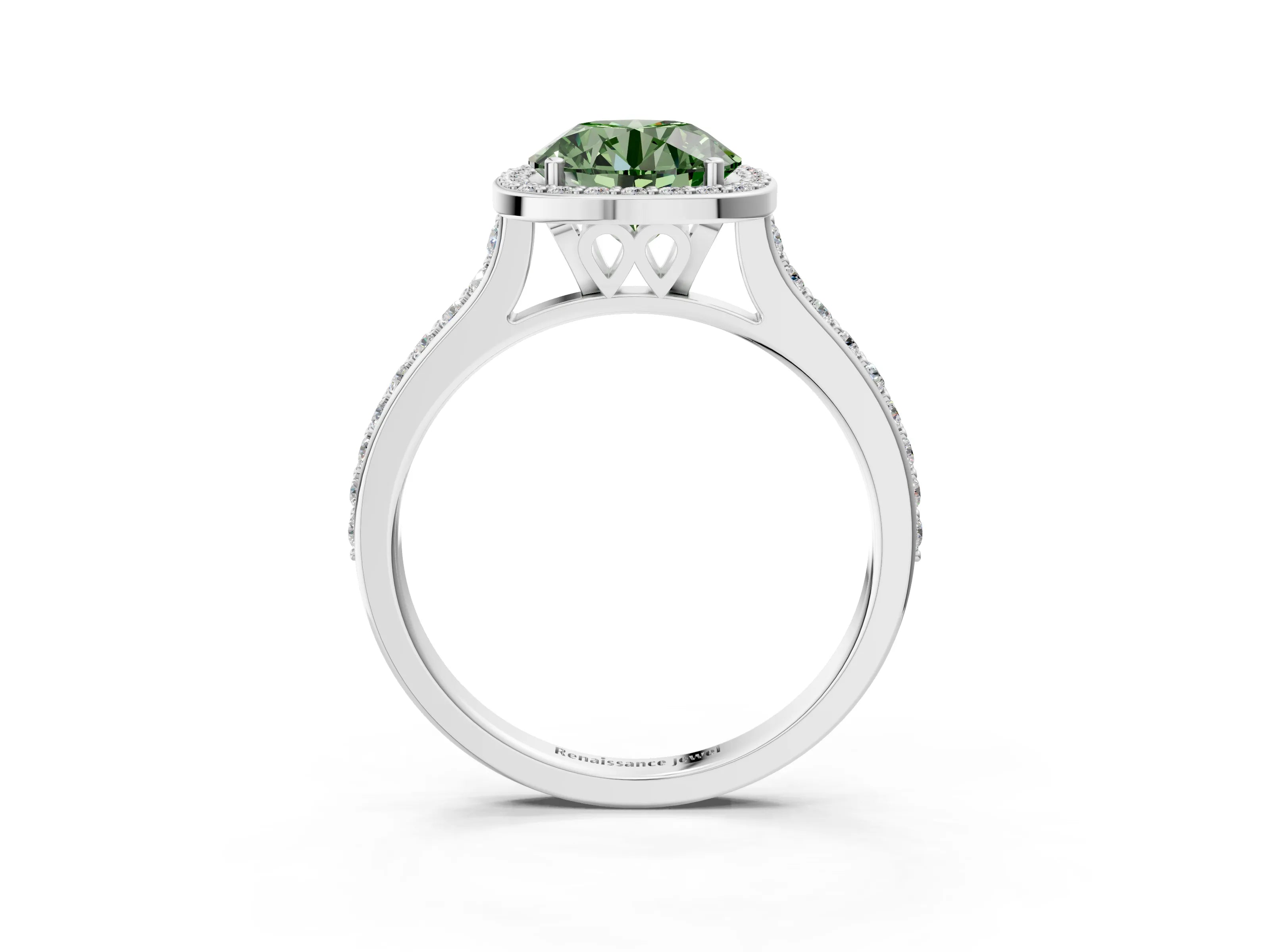White gold Fancy Green Round Cut Halo Round Diamond Pavé Band with Four-Prong Setting_18