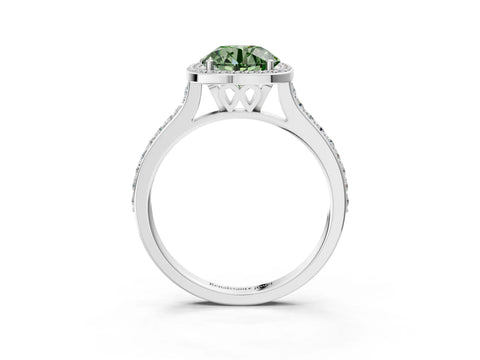 White gold Fancy Green Round Cut Halo Round Diamond Pavé Band with Four-Prong Setting_18