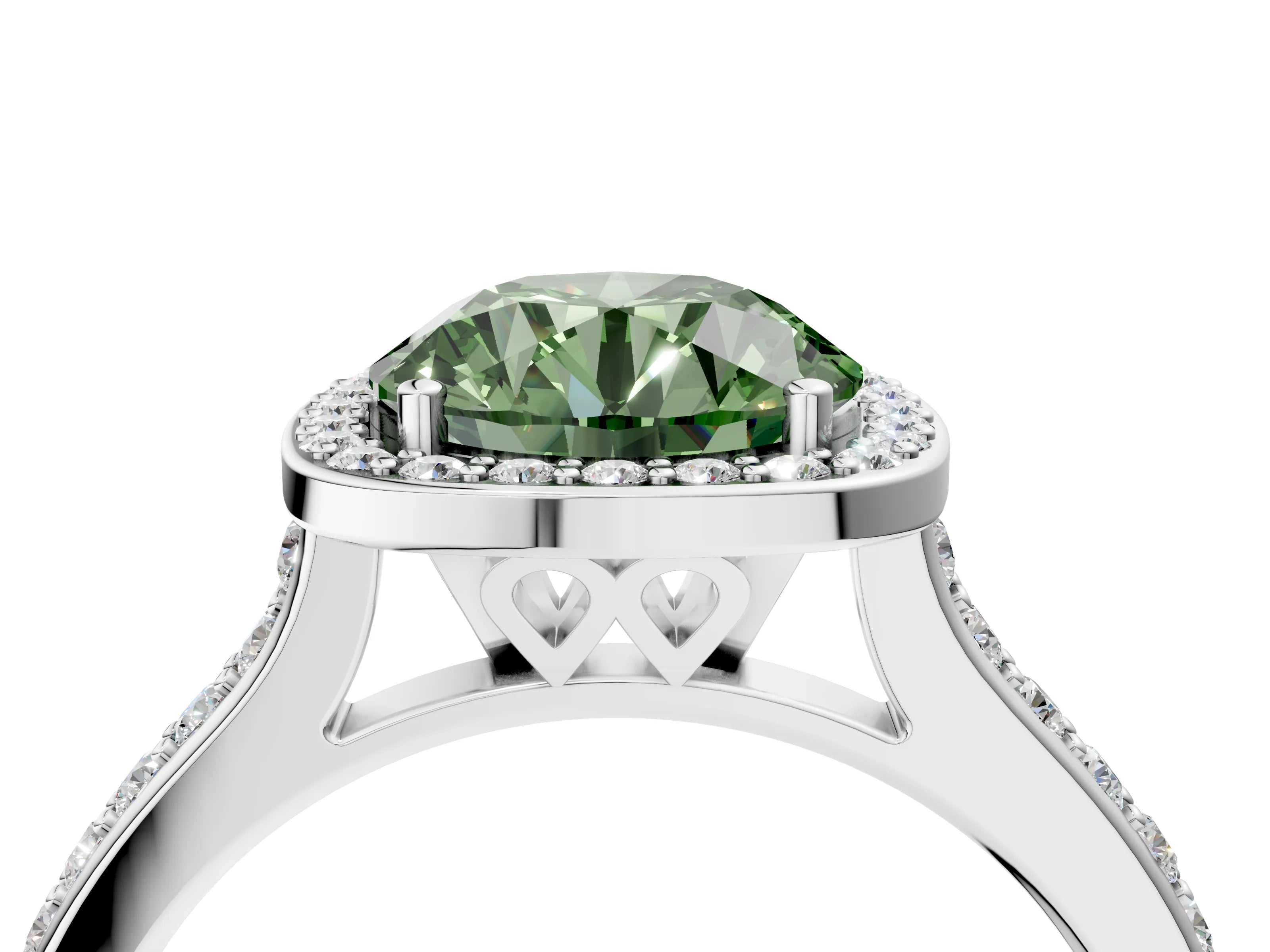 White gold Fancy Green Round Cut Halo Round Diamond Pavé Band with Four-Prong Setting_19