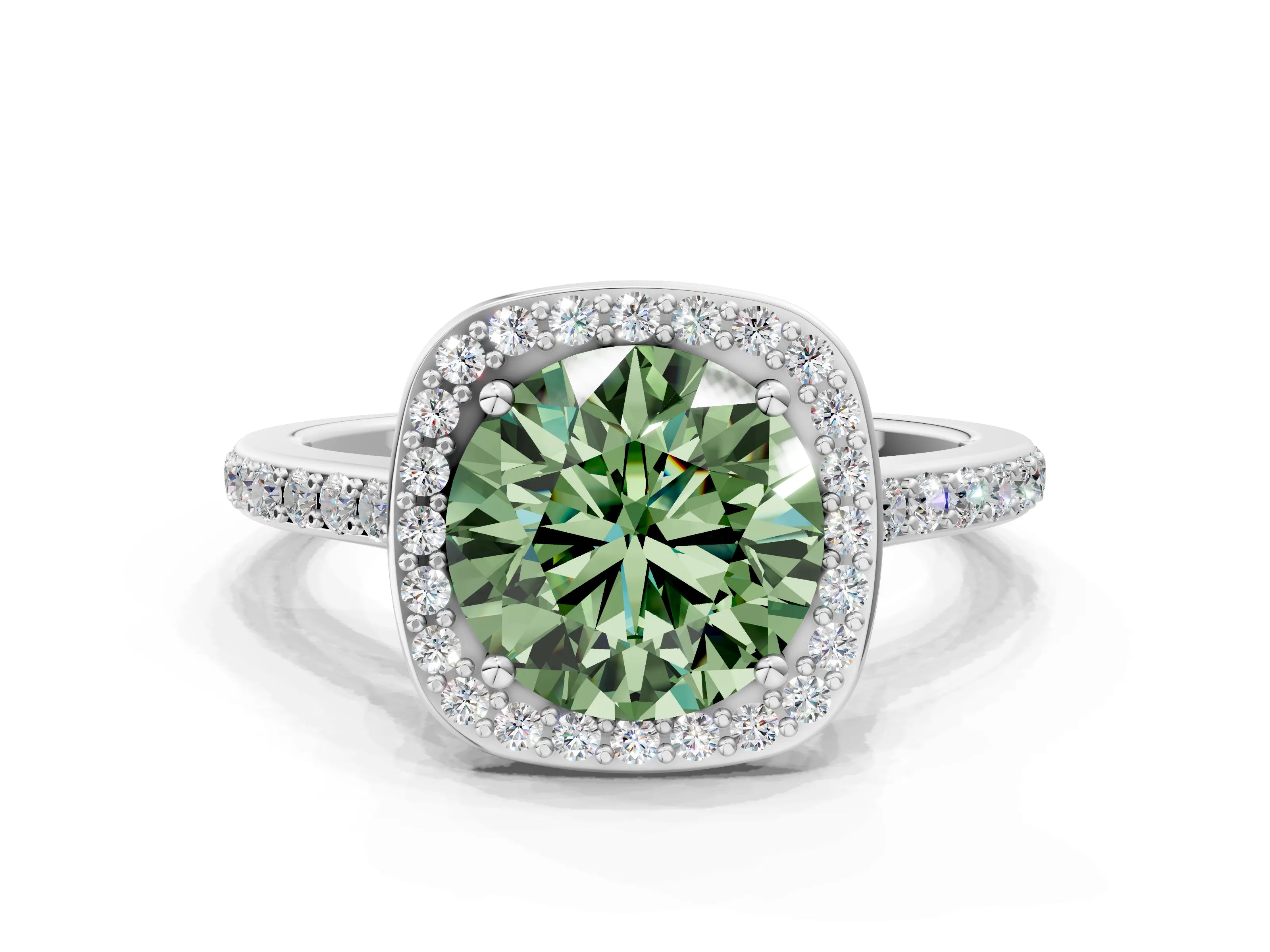 White gold Fancy Green Round Cut Halo Round Diamond Pavé Band with Four-Prong Setting_22