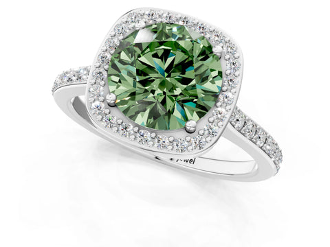 White gold Fancy Green Round Cut Halo Round Diamond Pavé Band with Four-Prong Setting_22