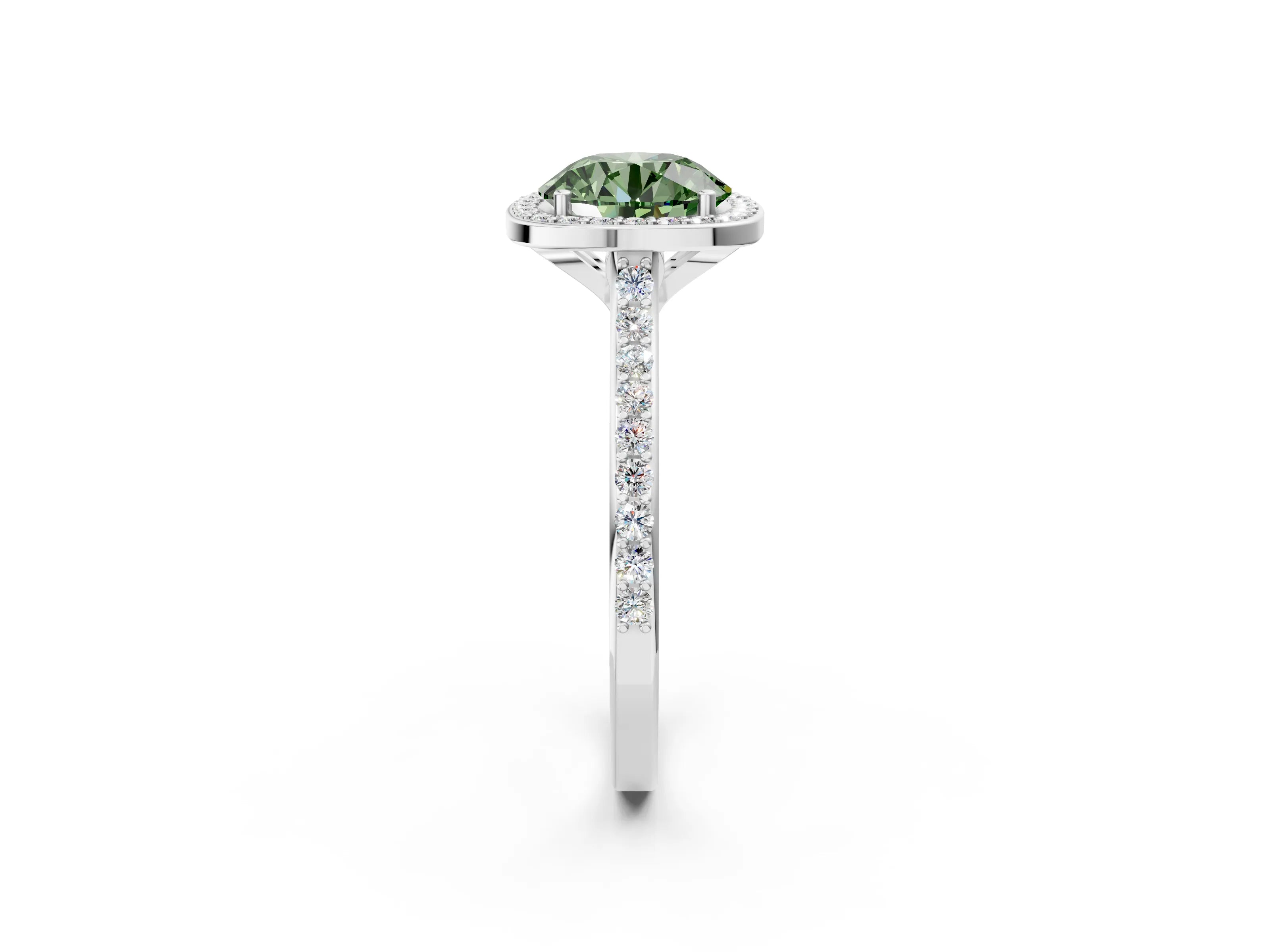 White gold Fancy Green Round Cut Halo Round Diamond Pavé Band with Four-Prong Setting_24