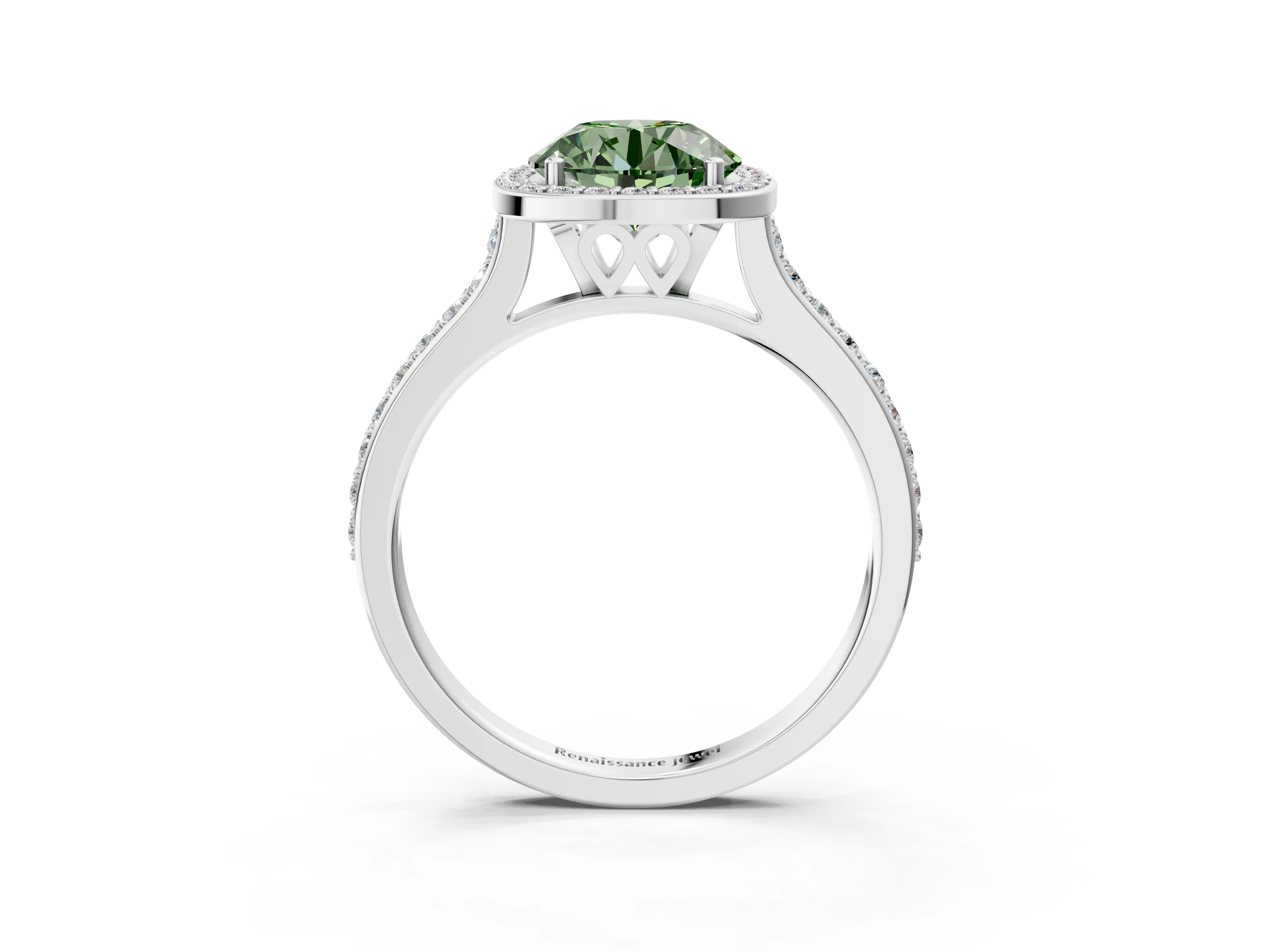 White gold Fancy Green Round Cut Halo Round Diamond Pavé Band with Four-Prong Setting_24