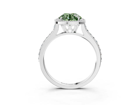 White gold Fancy Green Round Cut Halo Round Diamond Pavé Band with Four-Prong Setting_24
