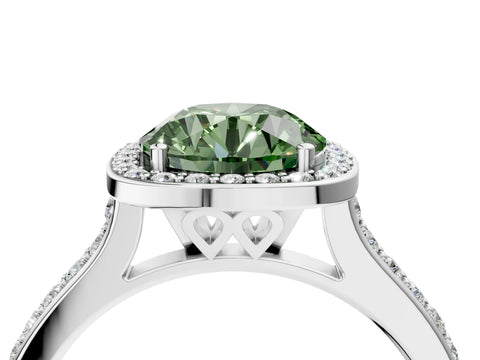 White gold Fancy Green Round Cut Halo Round Diamond Pavé Band with Four-Prong Setting_25