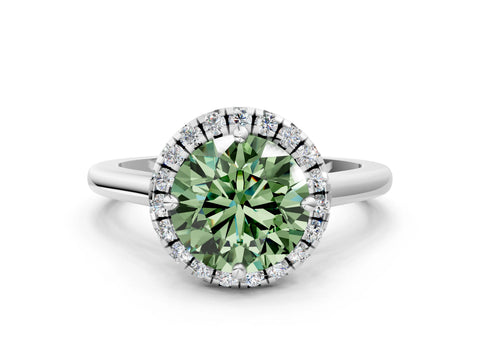 White gold Fancy Green Round Cut Halo Round Diamond Solitaire Engagement Ring with Pave Band and Four-Prong Setting_24