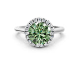 White gold Fancy Green Round Cut Halo Round Diamond Solitaire Engagement Ring with Pave Band and Four-Prong Setting_24