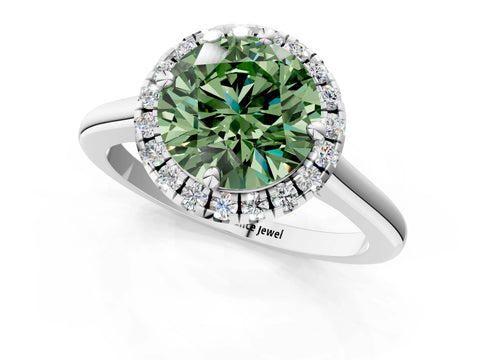 White gold Fancy Green Round Cut Halo Round Diamond Solitaire Engagement Ring with Pave Band and Four-Prong Setting_25