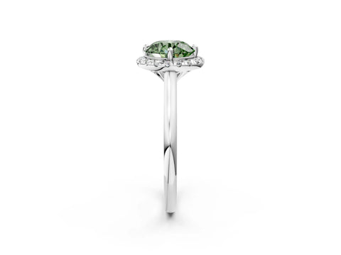 White gold Fancy Green Round Cut Halo Round Diamond Solitaire Engagement Ring with Pave Band and Four-Prong Setting_26