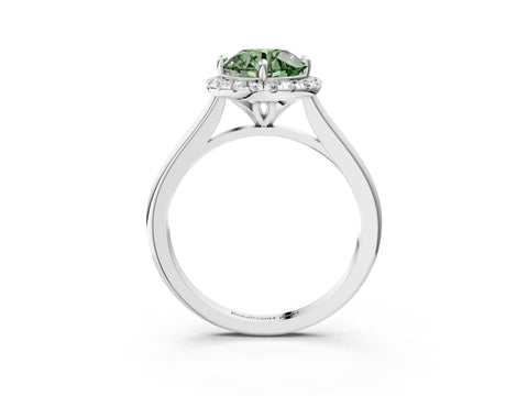 White gold Fancy Green Round Cut Halo Round Diamond Solitaire Engagement Ring with Pave Band and Four-Prong Setting_27