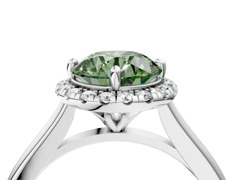 White gold Fancy Green Round Cut Halo Round Diamond Solitaire Engagement Ring with Pave Band and Four-Prong Setting_28