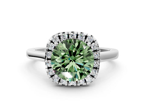 White gold Fancy Green Round Cut Halo Round Diamond Solitaire Ring with Pavé Band and Four-Prong Setting_12