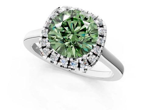 White gold Fancy Green Round Cut Halo Round Diamond Solitaire Ring with Pavé Band and Four-Prong Setting_13