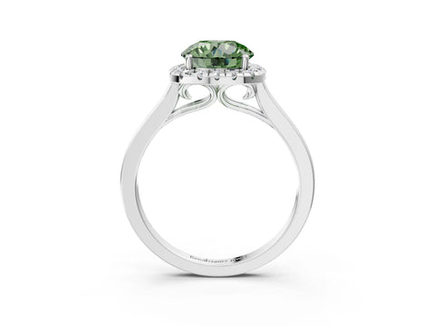 White gold Fancy Green Round Cut Halo Round Diamond Solitaire Ring with Pavé Band and Four-Prong Setting_15