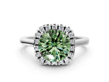 White gold Fancy Green Round Cut Halo Round Diamond Solitaire Ring with Pavé Band and Four-Prong Setting_18