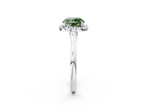 White gold Fancy Green Round Cut Halo Round Diamond Solitaire Ring with Pavé Band and Four-Prong Setting_20