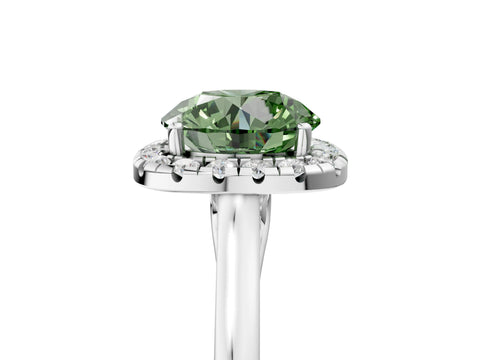 White gold Fancy Green Round Cut Halo Round Diamond Solitaire Ring with Pavé Band and Four-Prong Setting_23