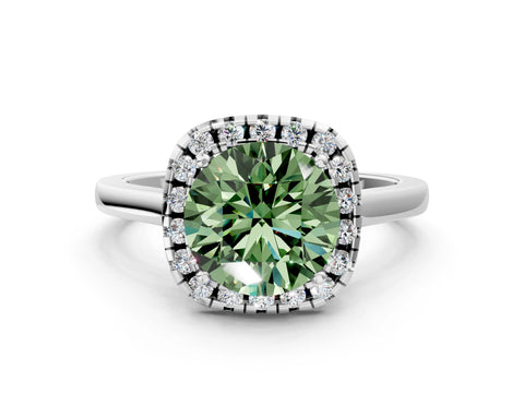 White gold Fancy Green Round Cut Halo Round Diamond Solitaire Ring with Pavé Band and Four-Prong Setting_24