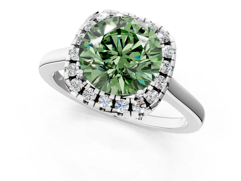 White gold Fancy Green Round Cut Halo Round Diamond Solitaire Ring with Pavé Band and Four-Prong Setting_25