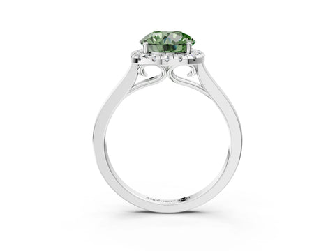 White gold Fancy Green Round Cut Halo Round Diamond Solitaire Ring with Pavé Band and Four-Prong Setting_27