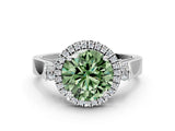 White gold Fancy Green Round Cut Halo Round Diamond Twist Band with Four-Prong Setting_24
