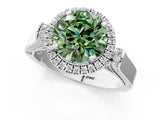 White gold Fancy Green Round Cut Halo Round Diamond Twist Band with Four-Prong Setting_25