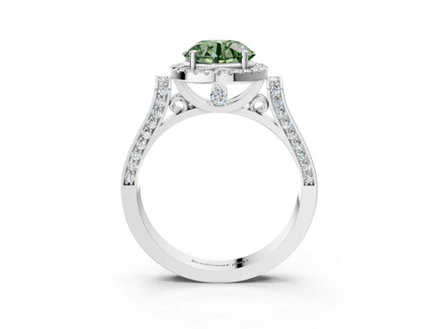 White gold Fancy Green Round Cut Halo Round Diamond Twist Band with Four-Prong Setting_27