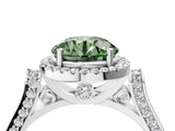 White gold Fancy Green Round Cut Halo Round Diamond Twist Band with Four-Prong Setting_28