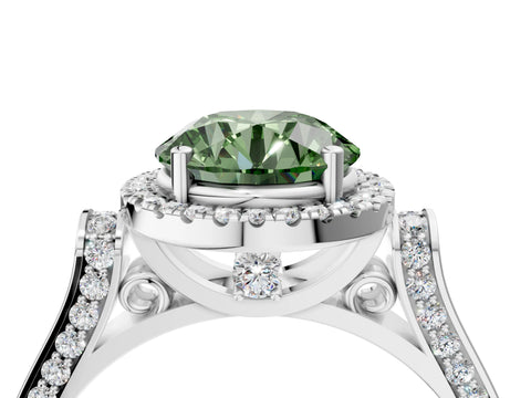 White gold Fancy Green Round Cut Halo Round Diamond Twist Band with Four-Prong Setting_28