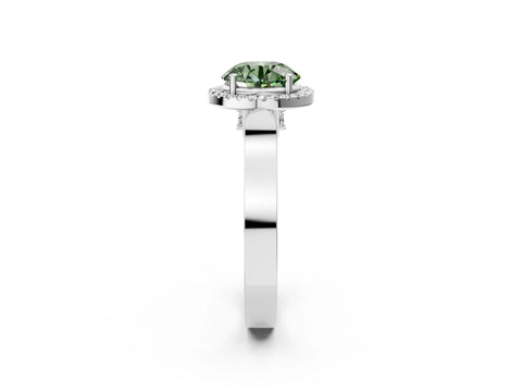 White gold Fancy Green Round Cut Halo Round Diamond Twist Band with Four-Prong Setting_2