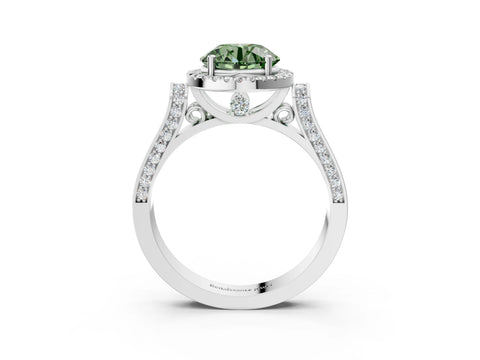 White gold Fancy Green Round Cut Halo Round Diamond Twist Band with Four-Prong Setting_3