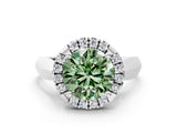 White gold Fancy Green Round  Cut Halo Solitaire Engagement Ring with Square Band and Four-Prong Setting_126
