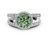 White gold Fancy Green Round  Cut Halo Split Shank Diamond Ring with Four-Prong Setting_45